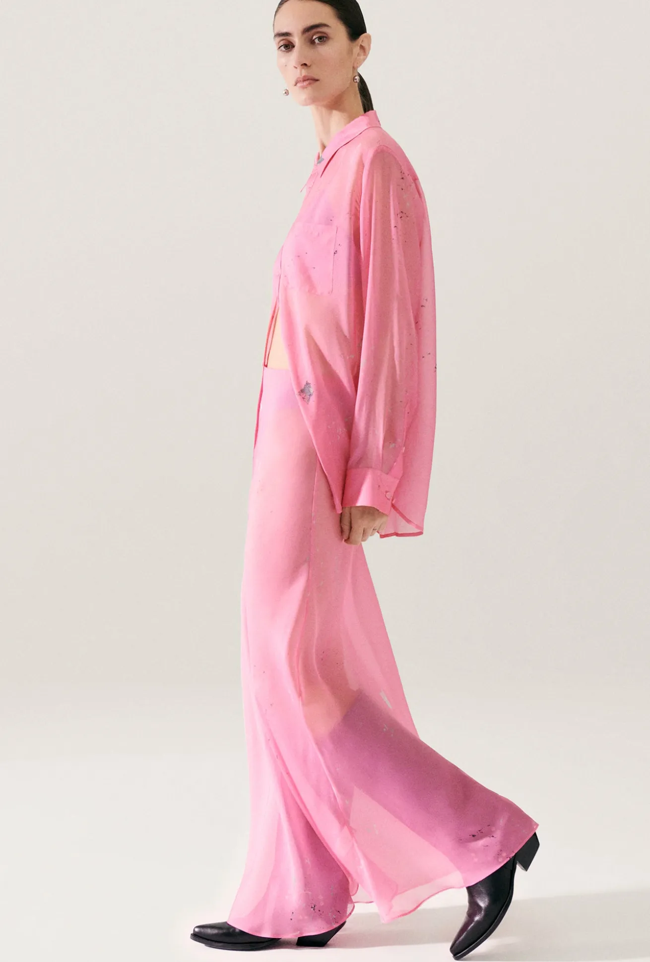 CHIFFON LONG BIAS CUT SKIRT HOG WASH