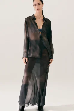 CHIFFON LONG BIAS CUT SKIRT SMOKE