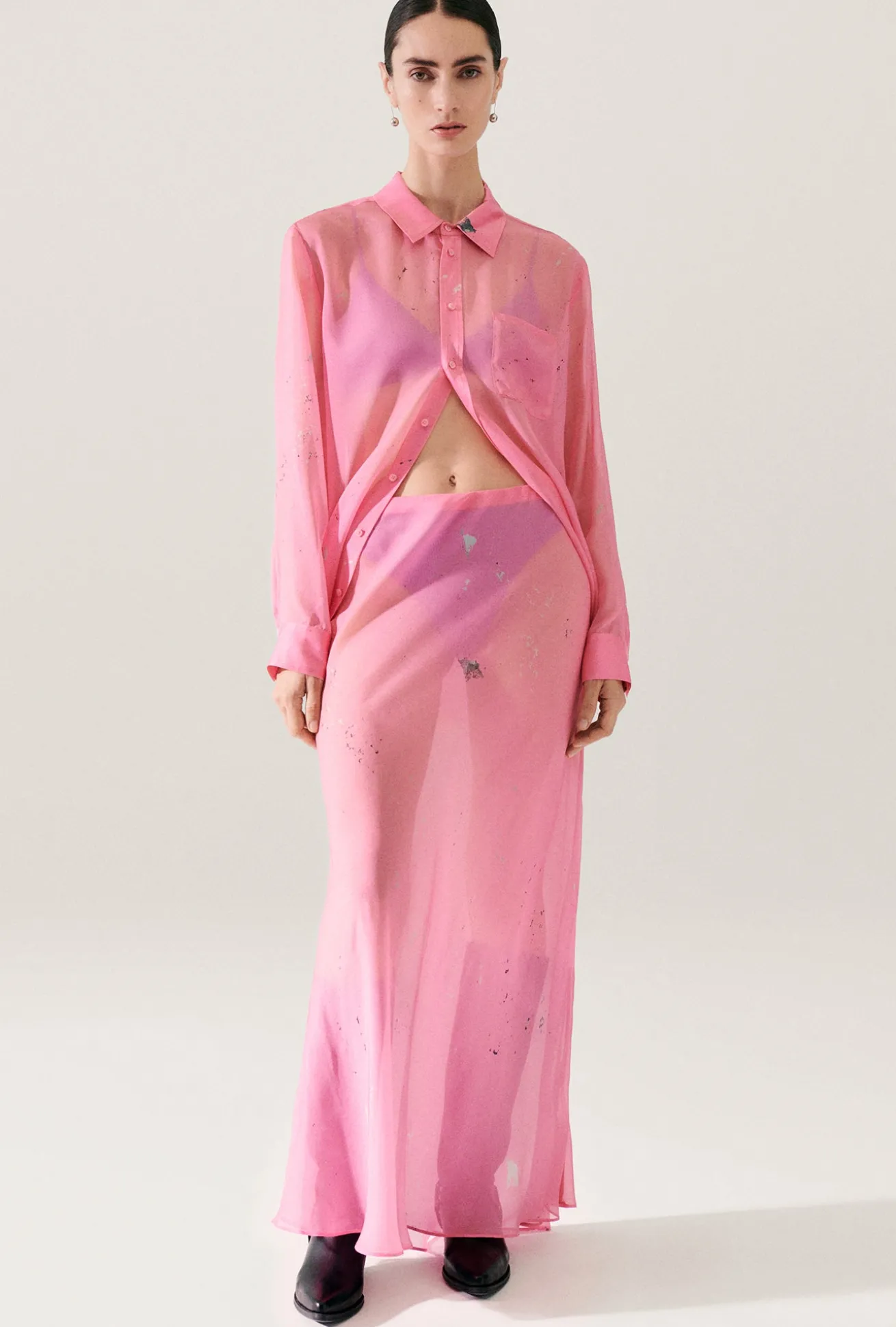 CHIFFON LONG BIAS CUT SKIRT HOG WASH