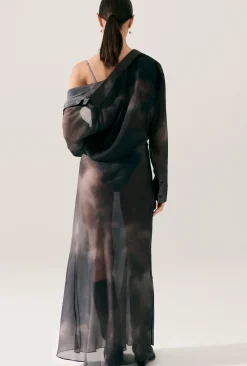 CHIFFON LONG BIAS CUT SKIRT SMOKE