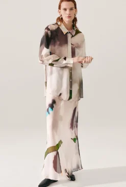 CHIFFON LONG BIAS CUT SKIRT PHOSPHATE