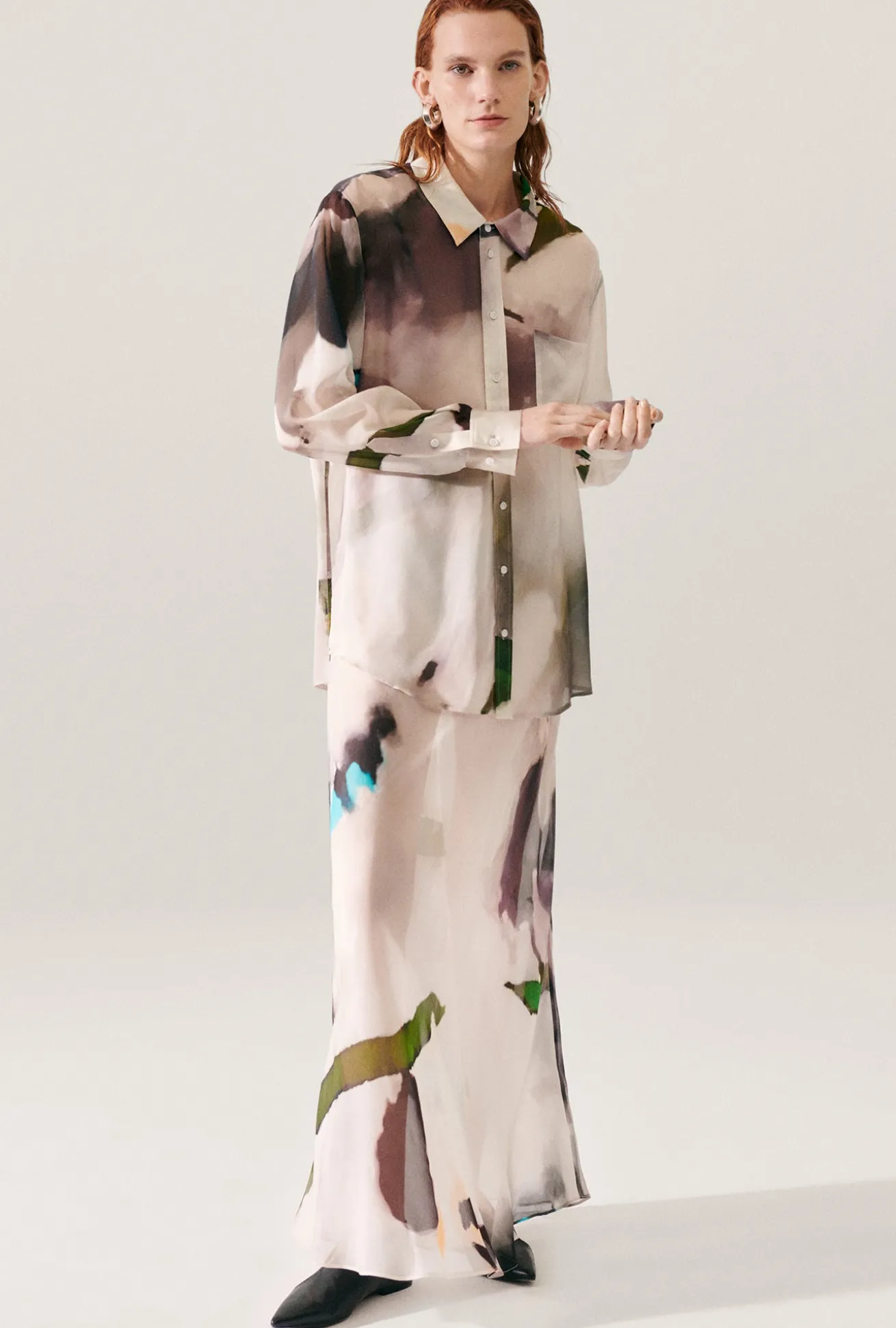 CHIFFON LONG BIAS CUT SKIRT PHOSPHATE