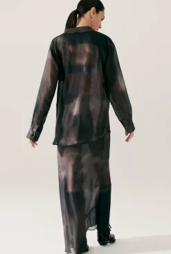 CHIFFON LONG BIAS CUT SKIRT SMOKE