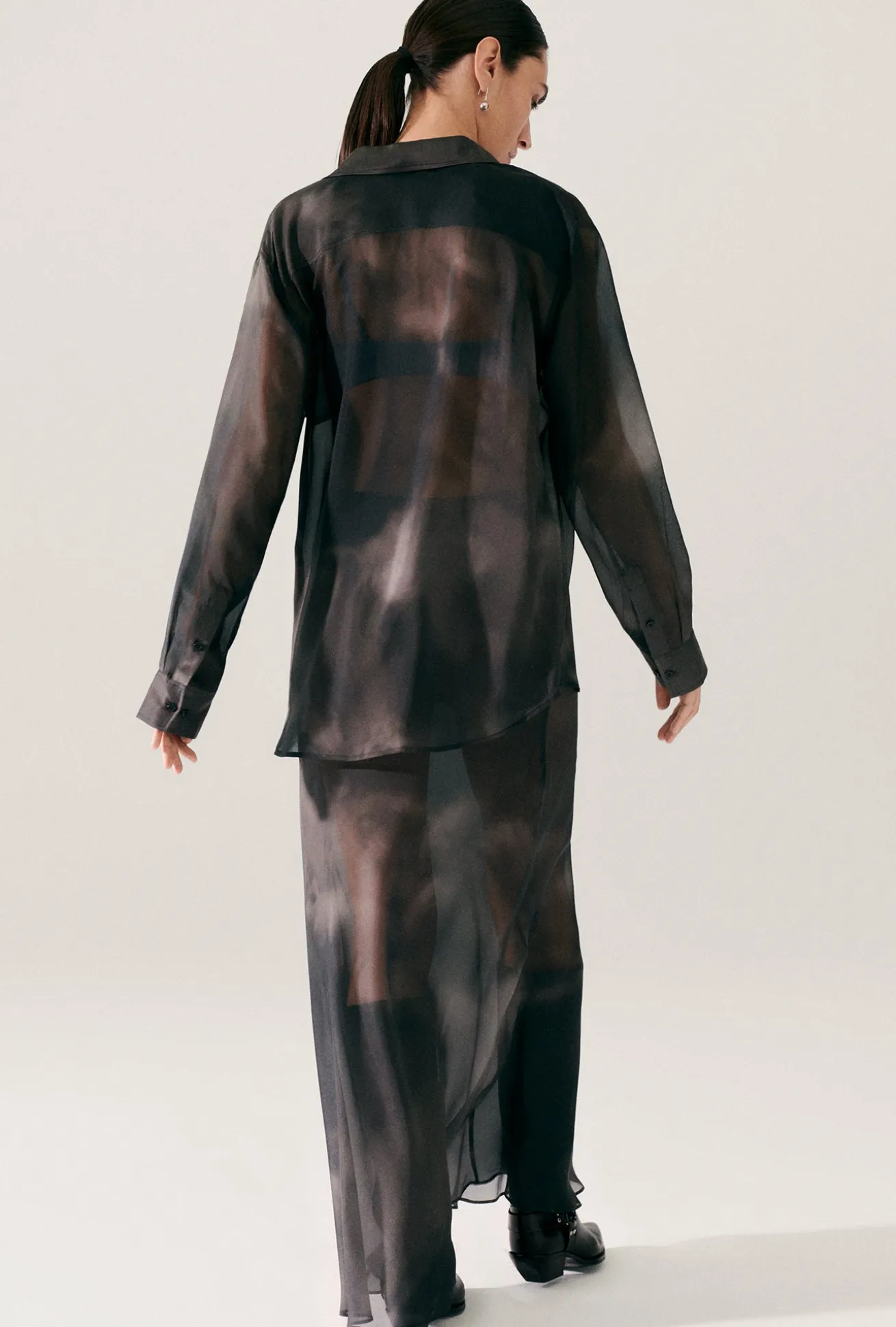 CHIFFON LONG BIAS CUT SKIRT SMOKE