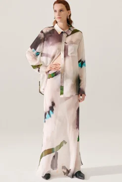 CHIFFON LONG BIAS CUT SKIRT PHOSPHATE