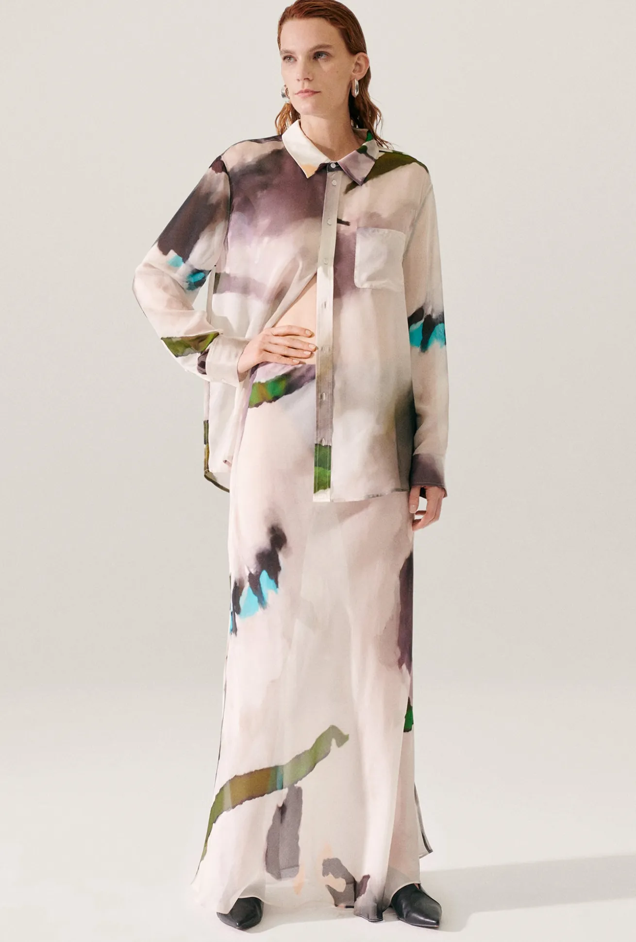CHIFFON LONG BIAS CUT SKIRT PHOSPHATE