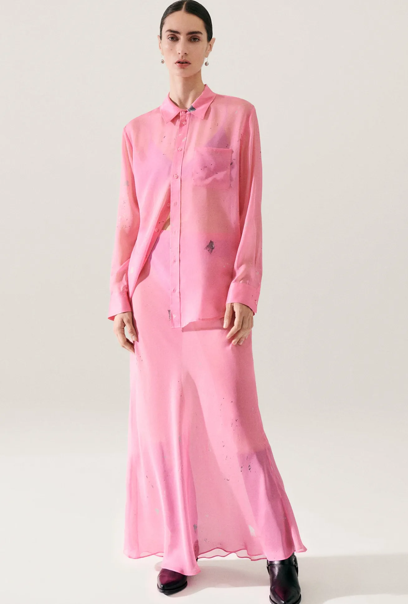 CHIFFON LONG BIAS CUT SKIRT HOG WASH