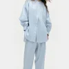 COTTON COLLARLESS ROUND SHIRT STORM STRIPE