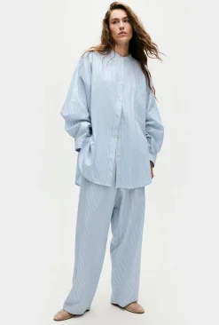 COTTON COLLARLESS ROUND SHIRT STORM STRIPE