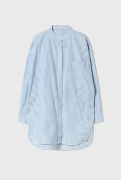 COTTON COLLARLESS ROUND SHIRT STORM STRIPE