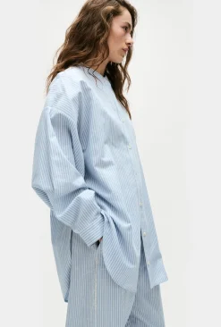 COTTON COLLARLESS ROUND SHIRT STORM STRIPE