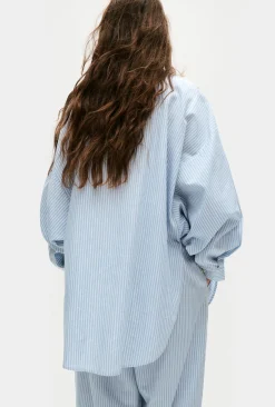COTTON COLLARLESS ROUND SHIRT STORM STRIPE