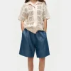COTTON GRID GRANDPA SHIRT NATURAL