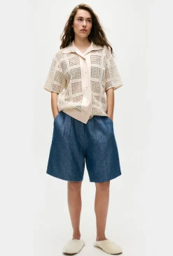 COTTON GRID GRANDPA SHIRT NATURAL