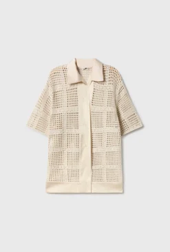 COTTON GRID GRANDPA SHIRT NATURAL