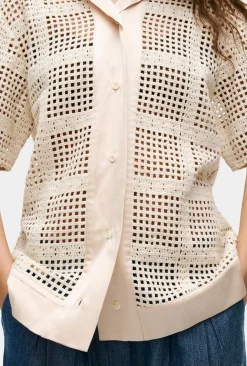 COTTON GRID GRANDPA SHIRT NATURAL