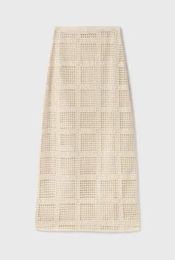 COTTON GRID LONG SKIRT NATURAL
