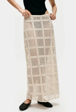 COTTON GRID LONG SKIRT NATURAL