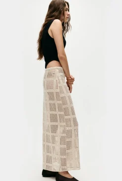 COTTON GRID LONG SKIRT NATURAL