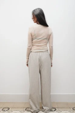COTTON PAPER BAG PANTS SLATE STRIPE