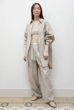COTTON ROUND SHIRT SLATE STRIPE