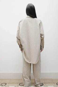 COTTON ROUND SHIRT SLATE STRIPE