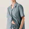 COTTON SILK CAMP SHIRT OXYGEN STRIPE