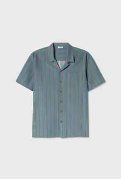 COTTON SILK CAMP SHIRT OXYGEN STRIPE
