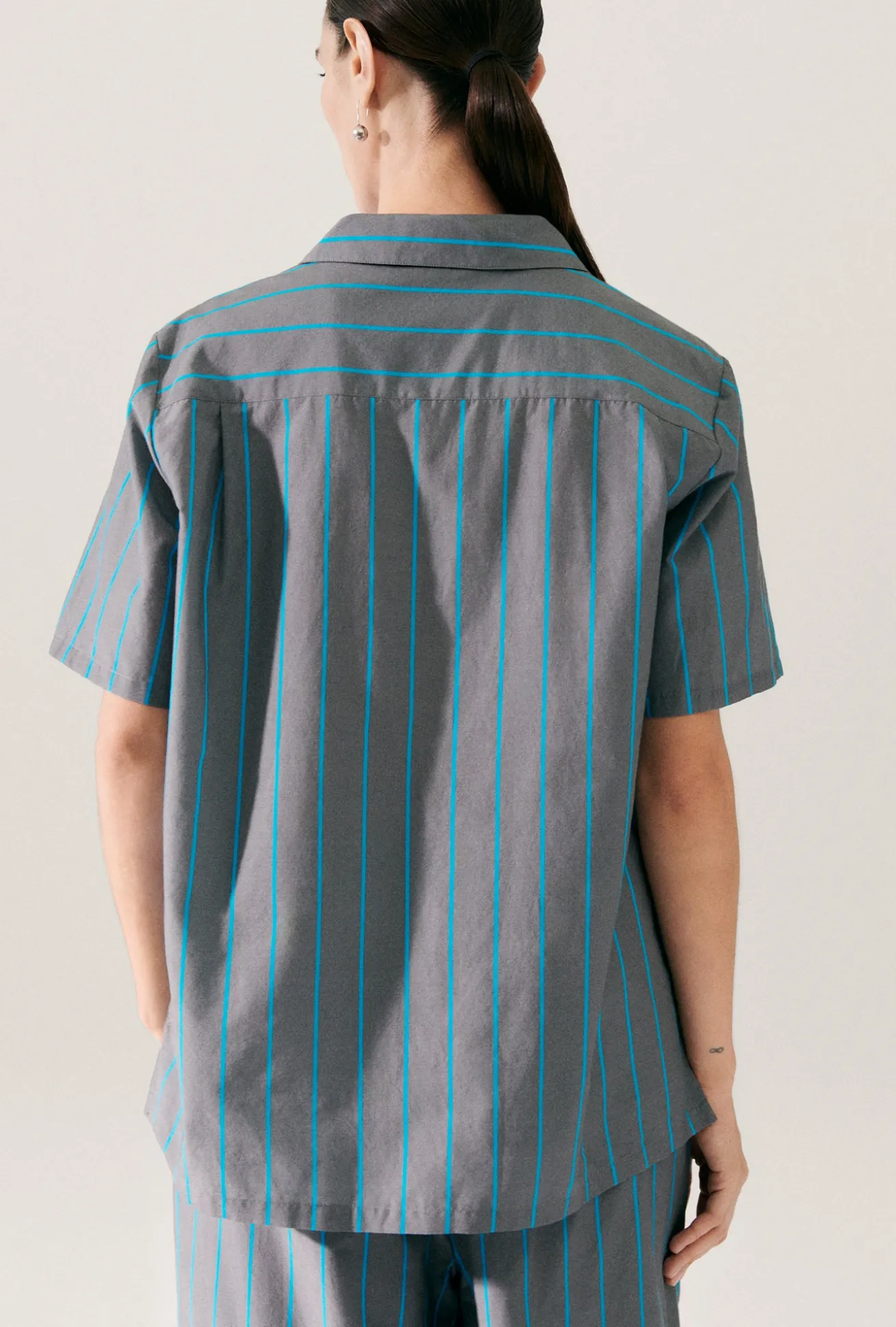 COTTON SILK CAMP SHIRT OXYGEN STRIPE