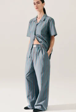 COTTON SILK CAMP SHIRT OXYGEN STRIPE