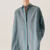 COTTON SILK MORNING SHIRT OXYGEN STRIPE
