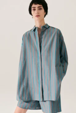 COTTON SILK MORNING SHIRT OXYGEN STRIPE
