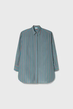 COTTON SILK MORNING SHIRT OXYGEN STRIPE
