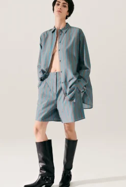 COTTON SILK MORNING SHIRT OXYGEN STRIPE