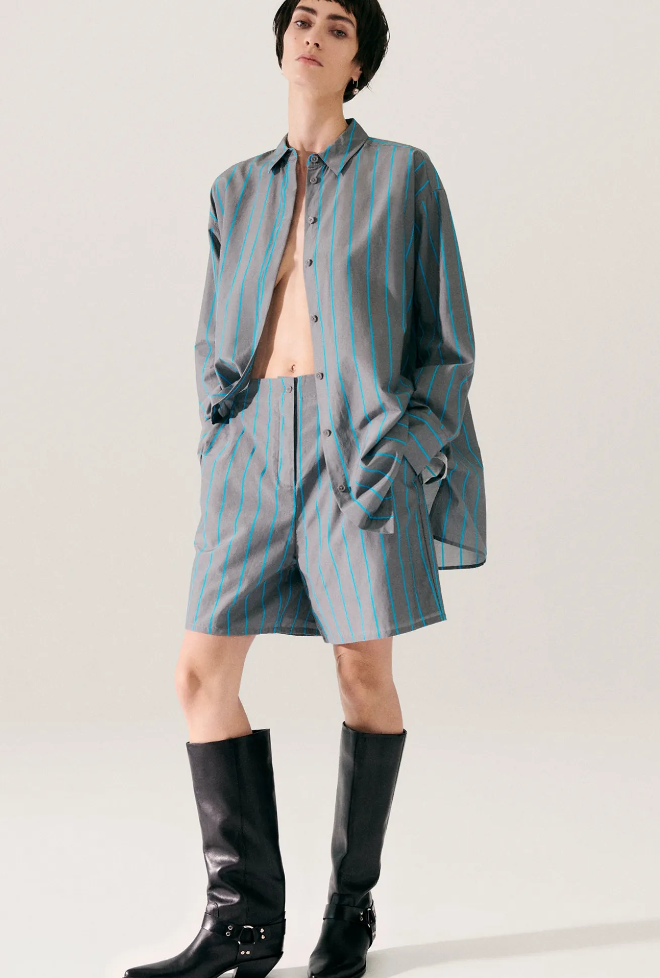 COTTON SILK MORNING SHIRT OXYGEN STRIPE