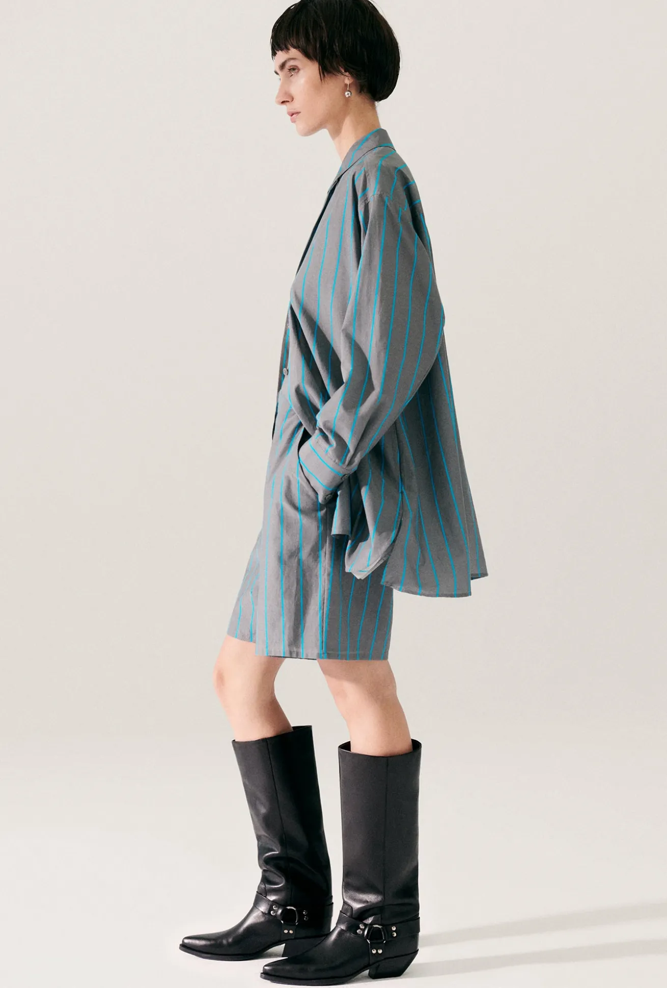 COTTON SILK MORNING SHIRT OXYGEN STRIPE