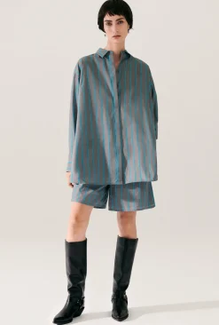 COTTON SILK MORNING SHIRT OXYGEN STRIPE