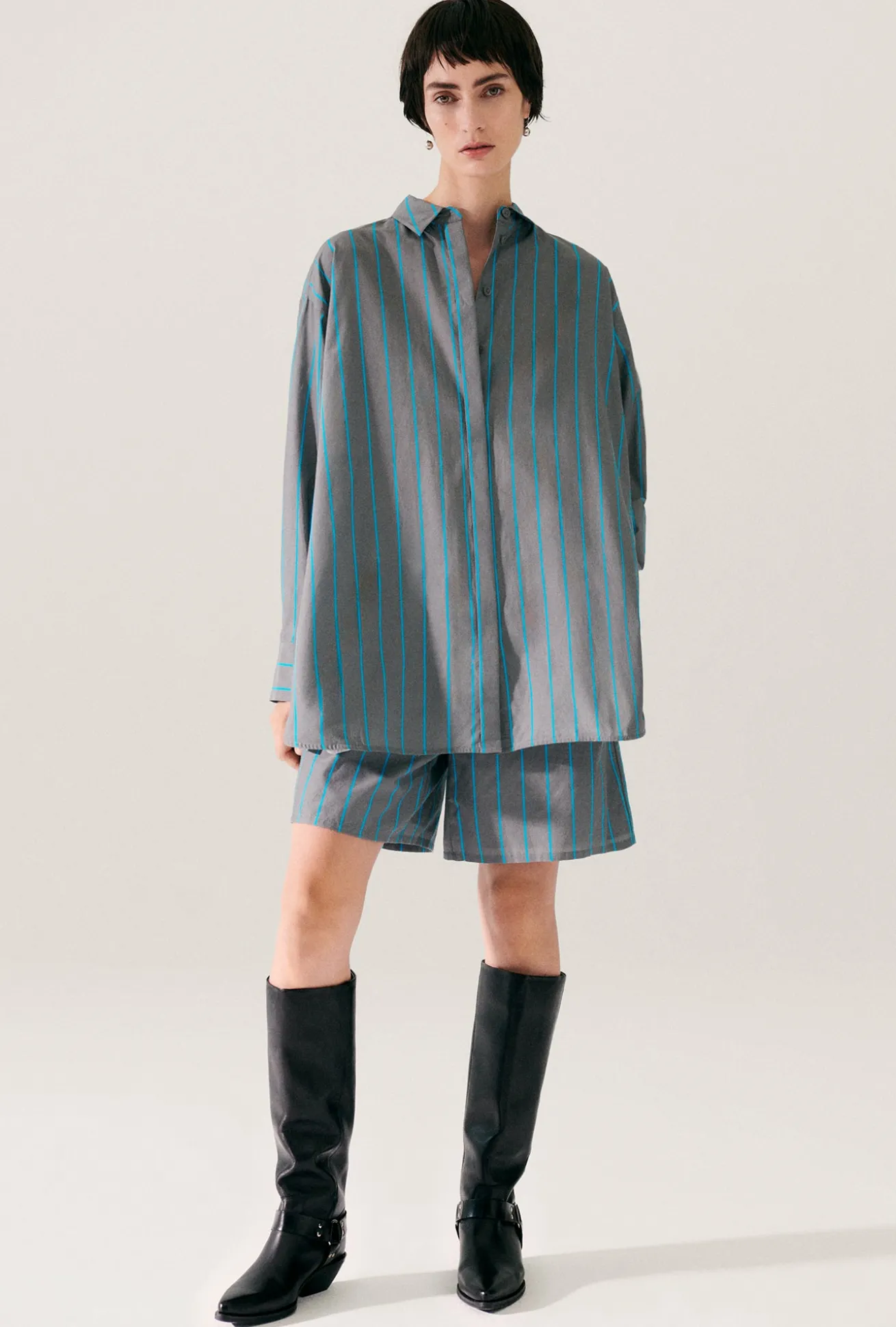 COTTON SILK MORNING SHIRT OXYGEN STRIPE
