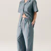 COTTON SILK PAPER BAG PANTS OXYGEN STRIPE