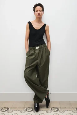 COTTON SILK PAPER BAG PANTS PINE