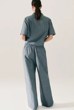 COTTON SILK PAPER BAG PANTS OXYGEN STRIPE