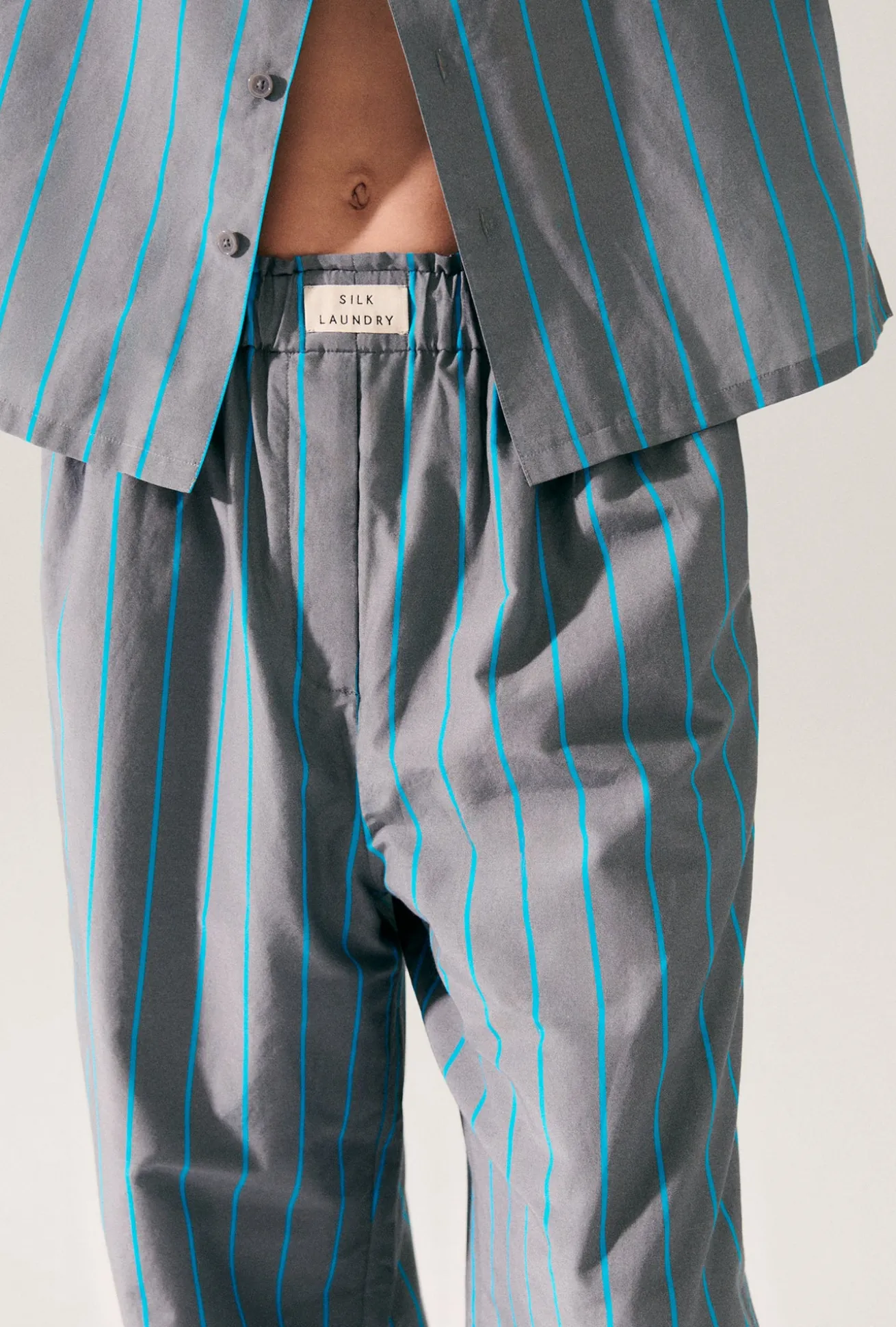 COTTON SILK PAPER BAG PANTS OXYGEN STRIPE