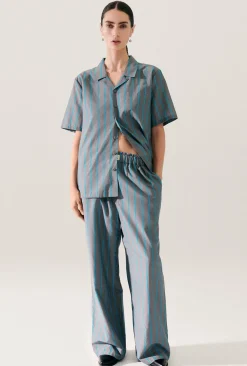 COTTON SILK PAPER BAG PANTS OXYGEN STRIPE