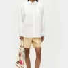 COTTON SILK PLEATED YOKE SHIRT WHITE