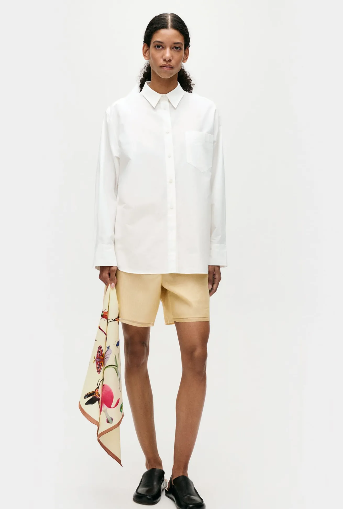 COTTON SILK PLEATED YOKE SHIRT WHITE
