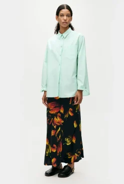 COTTON SILK PLEATED YOKE SHIRT DEW
