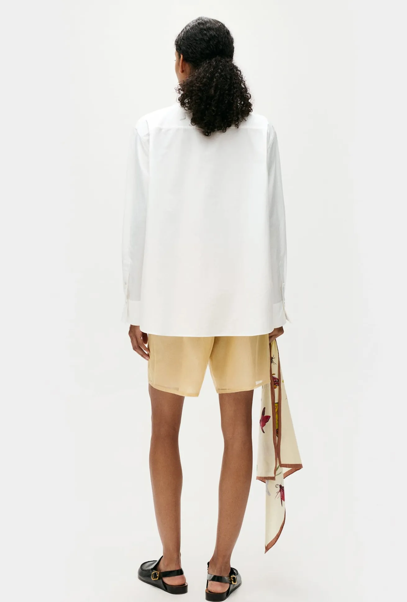 COTTON SILK PLEATED YOKE SHIRT WHITE
