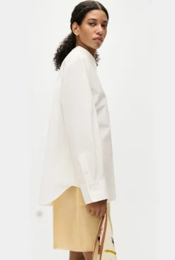 COTTON SILK PLEATED YOKE SHIRT WHITE