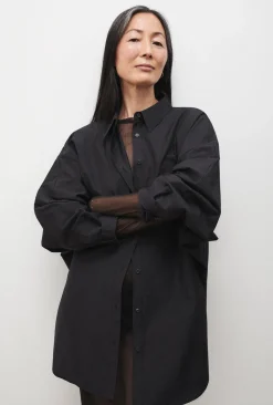 COTTON SILK ROUND SHIRT BLACK