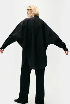 COTTON SILK ROUND SHIRT BLACK